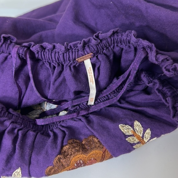 Free People Fleur Du Jour Embroidered Mini Peasant Dress Purple XS - Picture 4 of 5